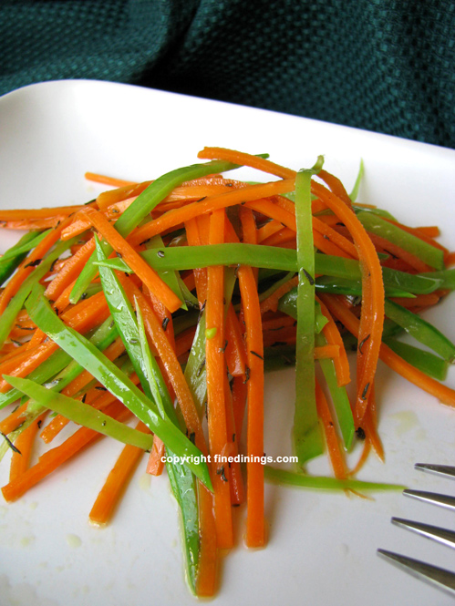Julienne snow pea and carrots