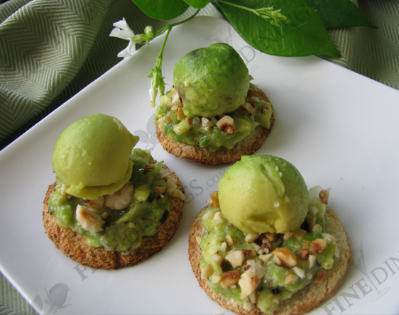 avocado mousse crostini appetizer with avocado balls