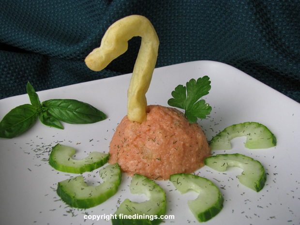 salmon mousse with cucumber slices